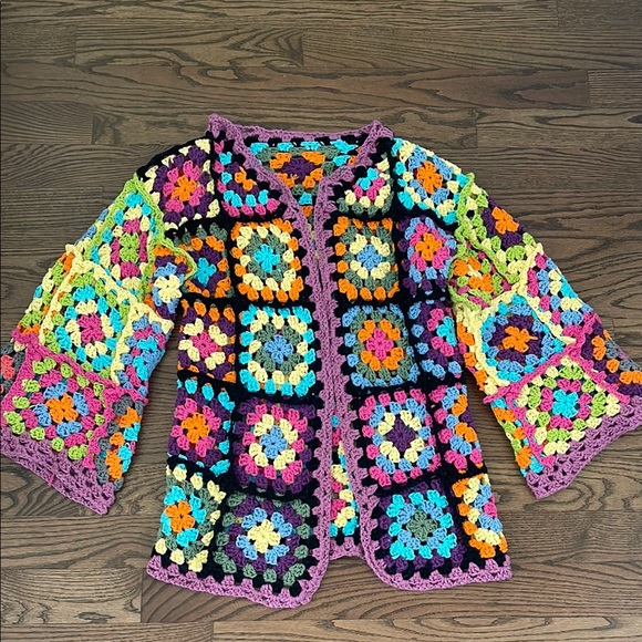 Colorful Crochet Cardigan 100% cotton size M - Picture 4 of 9